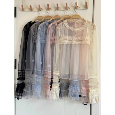 Cat Romance Cellophane Candy Wrapper Soft Tulle Short and Long Sleeve Blouse(6th Reservation/6 Colours/Full Payment Without Shipping)